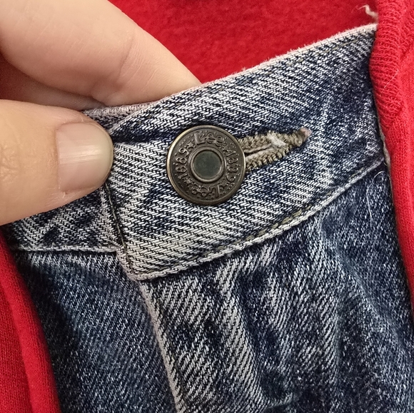 Vtg Handmade Upcycled Red Sweatshirt DENIM Hip Hop Jean Pockets XL - Picture 3 of 16